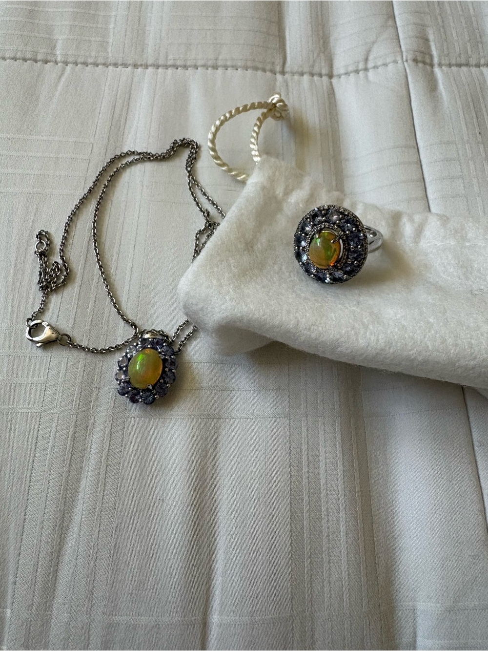 Rarities Carol Brodie Ethiopian Opal Tanzanite Halo Set 925 Sterling Silver HSN